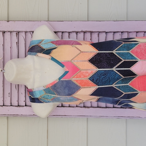 💗 Beautiful! Multicolor Geometric Sleeveless V-Neck Top Shirt M - Picture 3 of 13